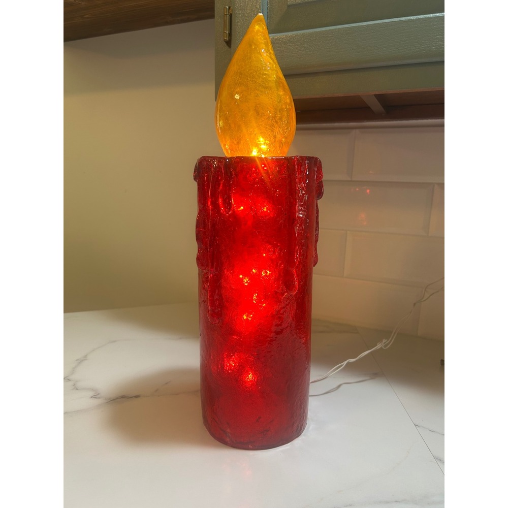 Vintage Melted Plastic Popcorn Candle Lamp Red Dripping Wax Electric 18.5 Inch